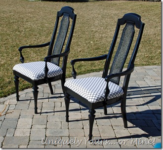 Painted black cane back chairs