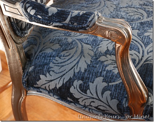 Painted French armchair blue velvet fabric