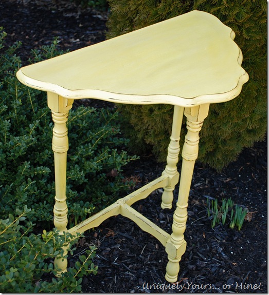 Yellow painted vintage half moon table