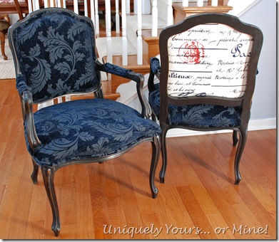 Vintage black and dark navy venlvet upholstered French chairs