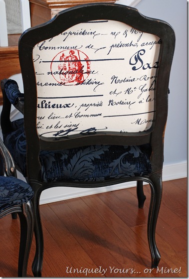 French script fabric French armchair