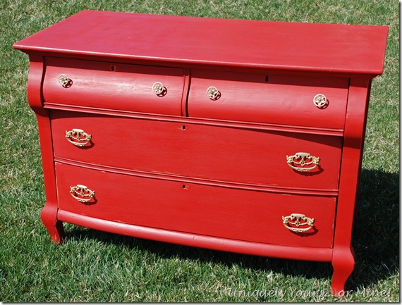 Red painted vintage oak chest