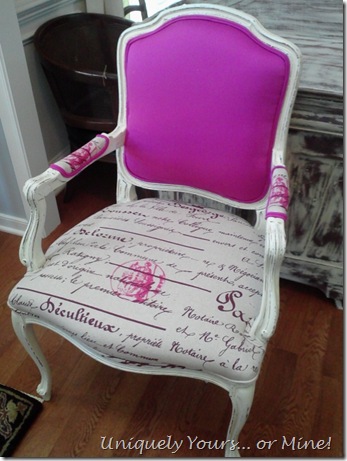 Refinished uphosltered French chairs script upholstery