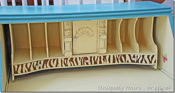 Secretary desk with zebra striped drawers