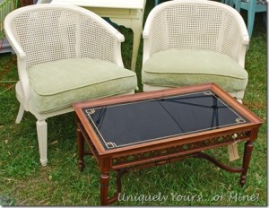 Painted cane chair with upholstered seat