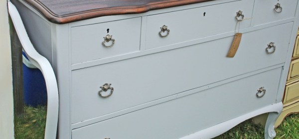 Refinished gray painted dresser chest of drawers