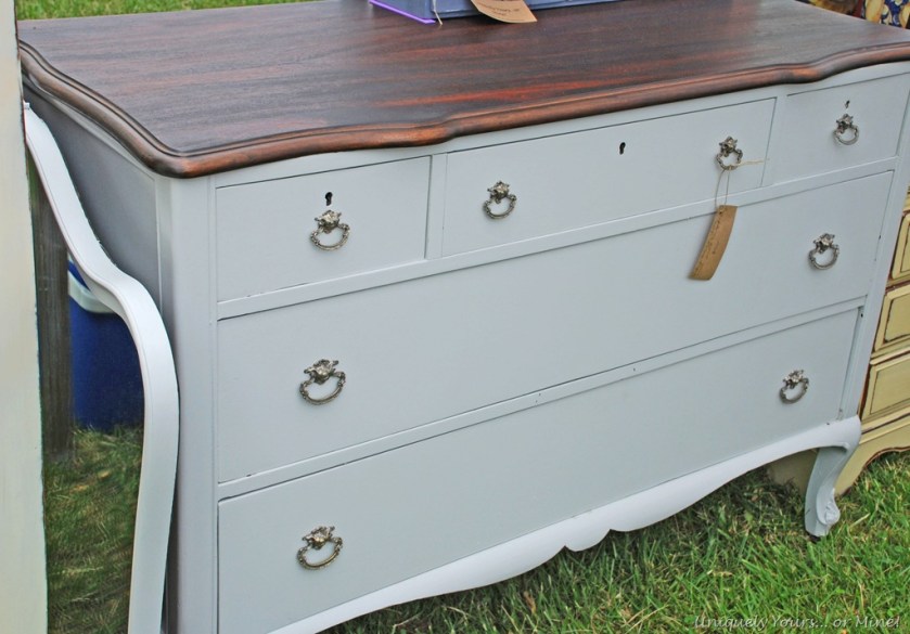 Refinished gray painted dresser chest of drawers