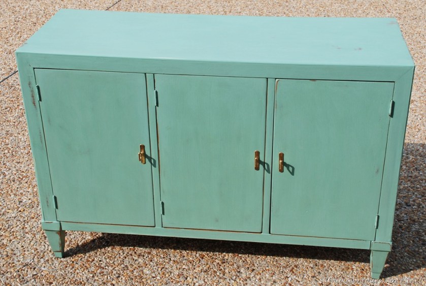 Vintage console cabinet painted custom blue chalk paint