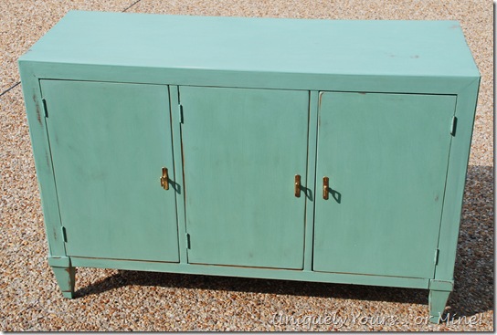 Vintage console cabinet painted custom blue chalk paint
