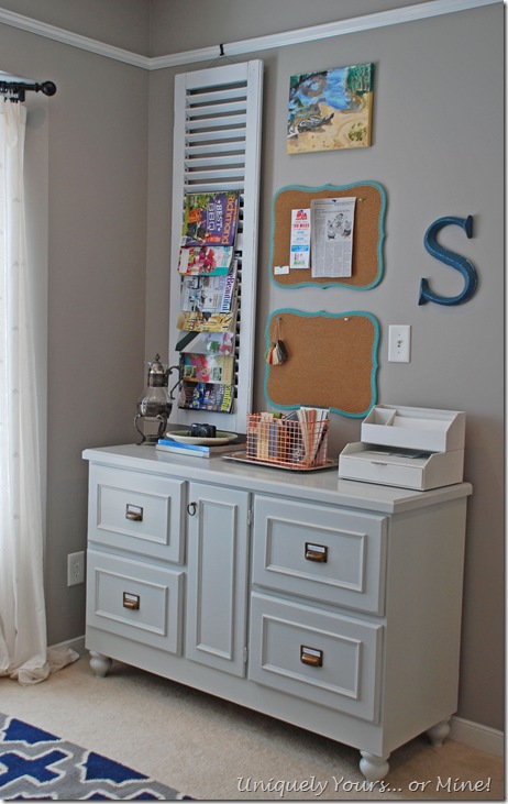 Gray painted office credenza