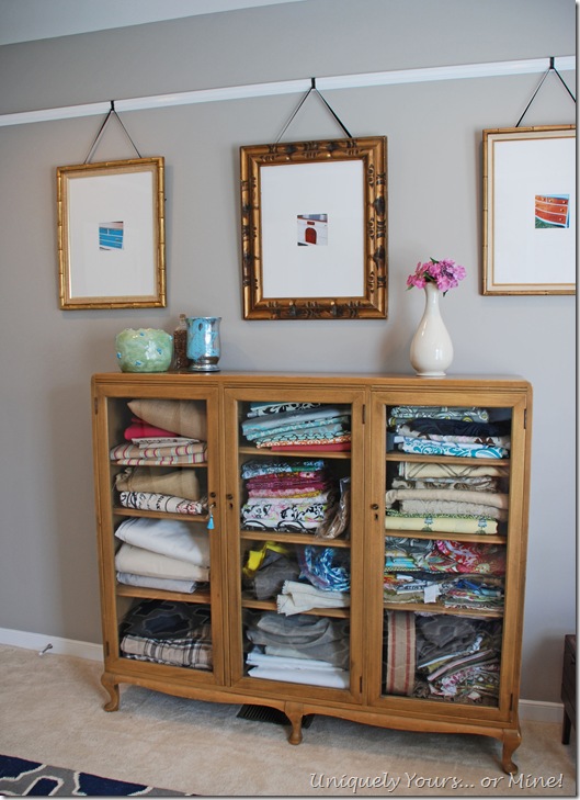 Vintage china cabinet fabric storage