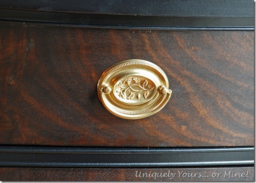 Painted black with dark stained drawers chest of drawers