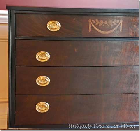 Painted black with dark stained drawers chest of drawers