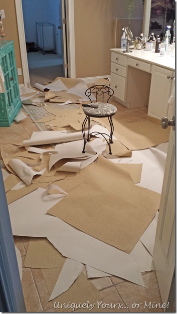Master bathroom wallpaper removal