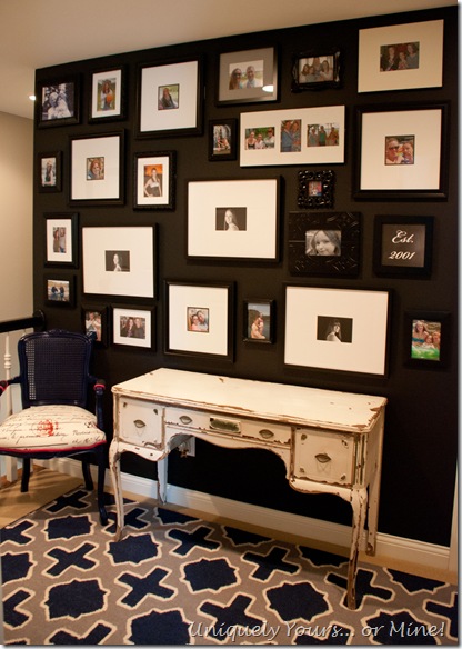 Gallery wall family photo wall black accent wall