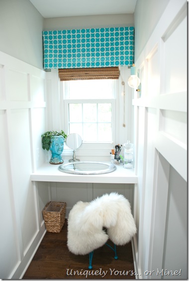 Custom built in makeup vanity in dormer window space