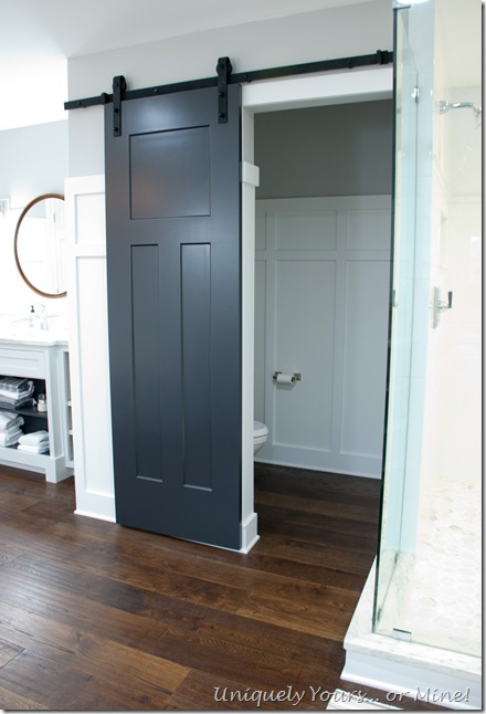 Barn door in master bathroom renovation