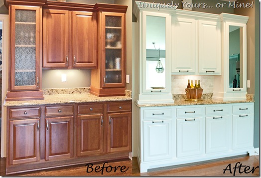 Before and After of updated butler's pantry cabinets