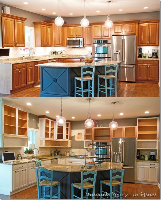 Raising kitchen cabinets and adding open cabinets below