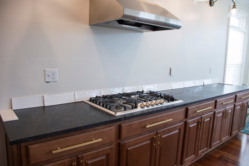 kitchen focal wall full tile wall soft industrial