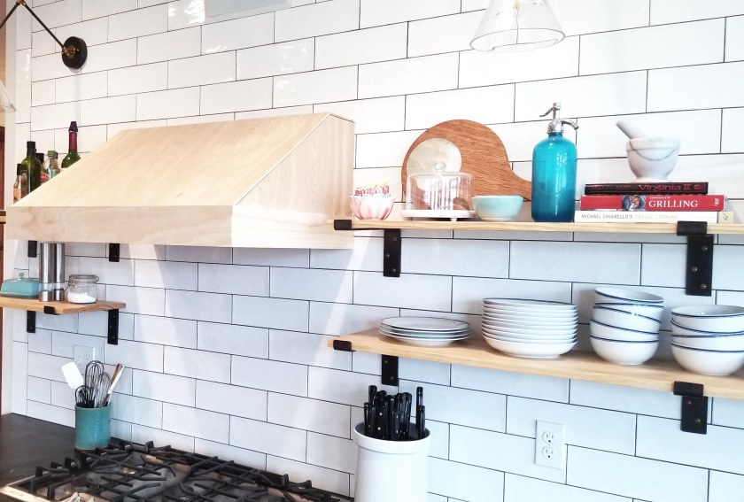 Open shelving custom range hood
